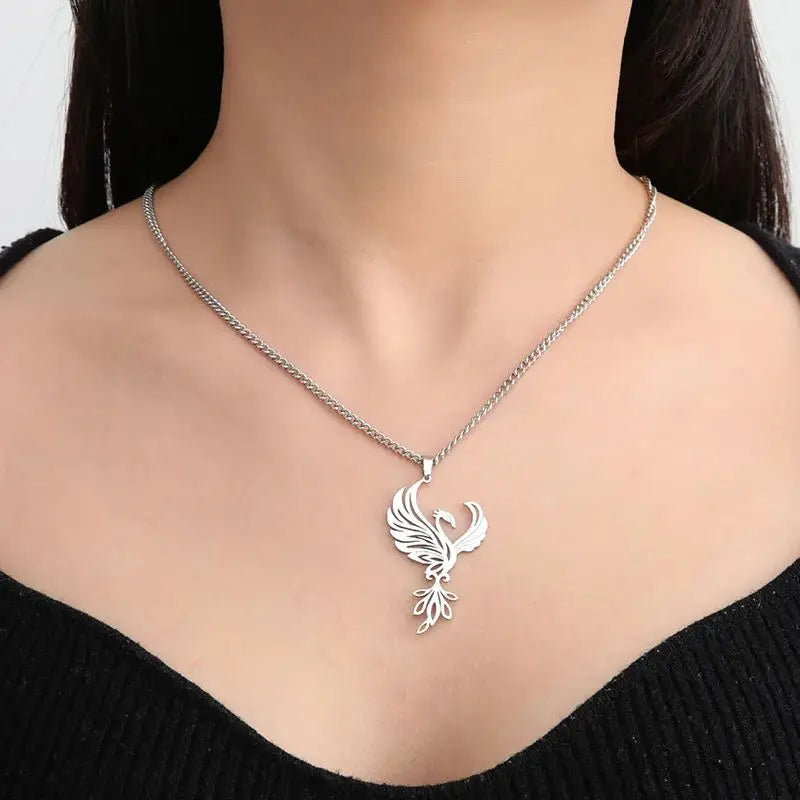 Dawapara Mythological Animals Phoenix Necklace Powerful Totem Celtic Crescent Moon Protection Amulet Stainless Steel Jewelry