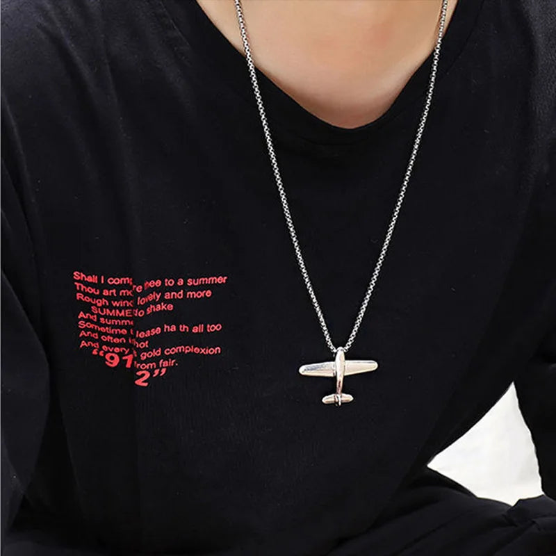 Noter New Trendy Men Airplane Necklace 28 Inchs Long Collar Hiphop Rock Pendant Colar Masculino Male Accessories Boyfriend Gift