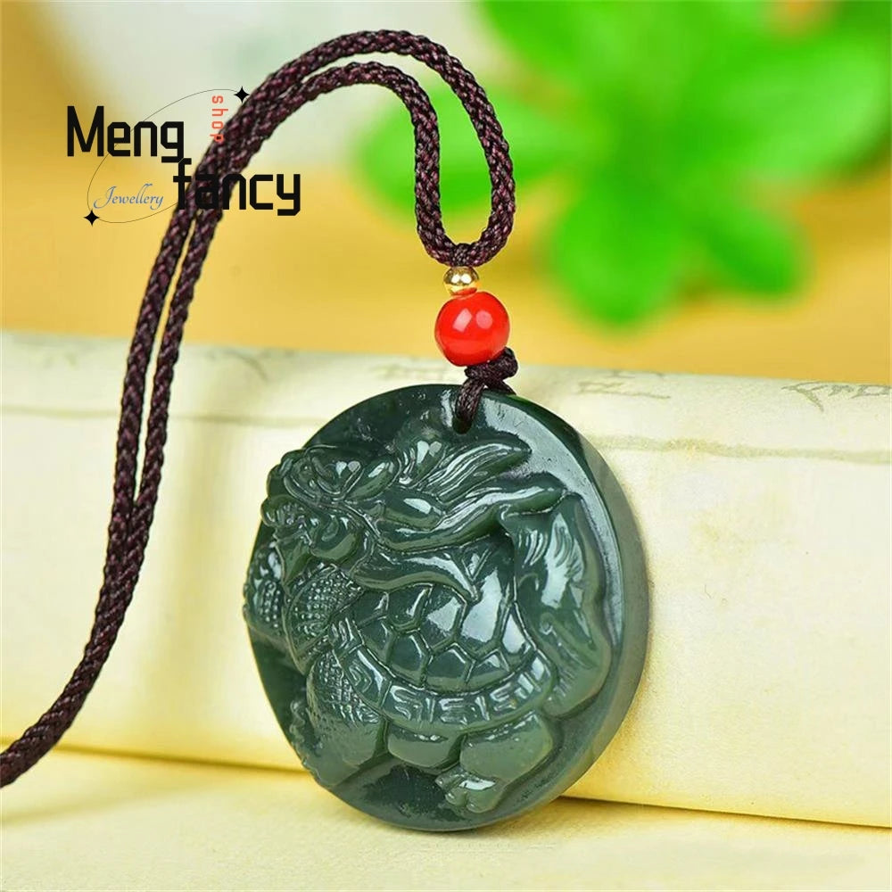 Natural Hetian Green Jade Dragon Turtle Pendant Simple Exquisite Best Selling Fashion Jewelry Handicraft Mascots Holiday Gifts