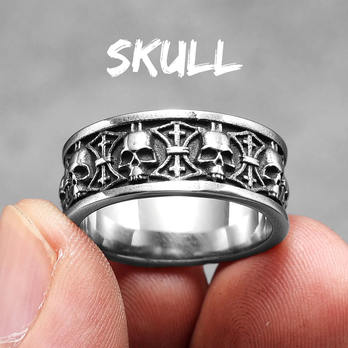 Vintage Punk Gothic All Skull Head Series Stainless Steel Womens Mens Rings Unique for Biker Jewelry Creativity Gift Wholesale