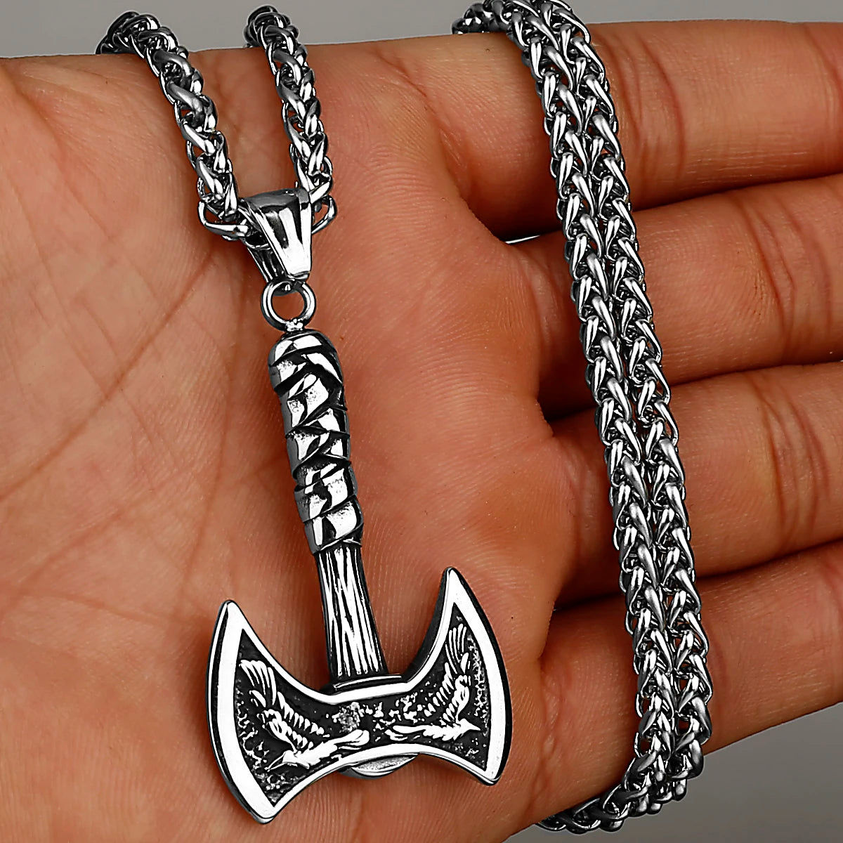 Viking Odin Raven Double Axe Necklace Mixed Gold Color Stainless Steel Pendant Men's Scandinavian Jewelry Party Club Gift