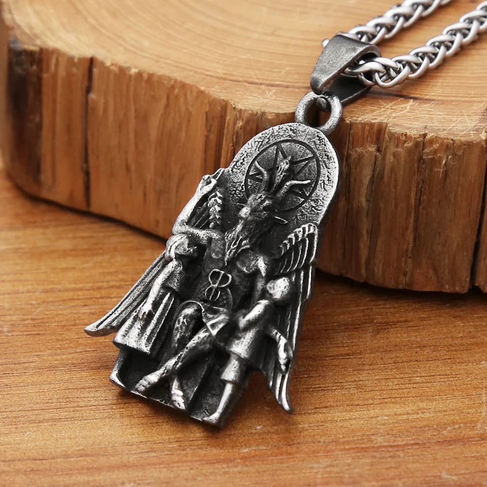 Gothic Vintage Stainless Steel Lucifer Satanic Signet Pendant Necklaces For Men Fashion Punk Anubis Necklace Party Jewelry Gifts