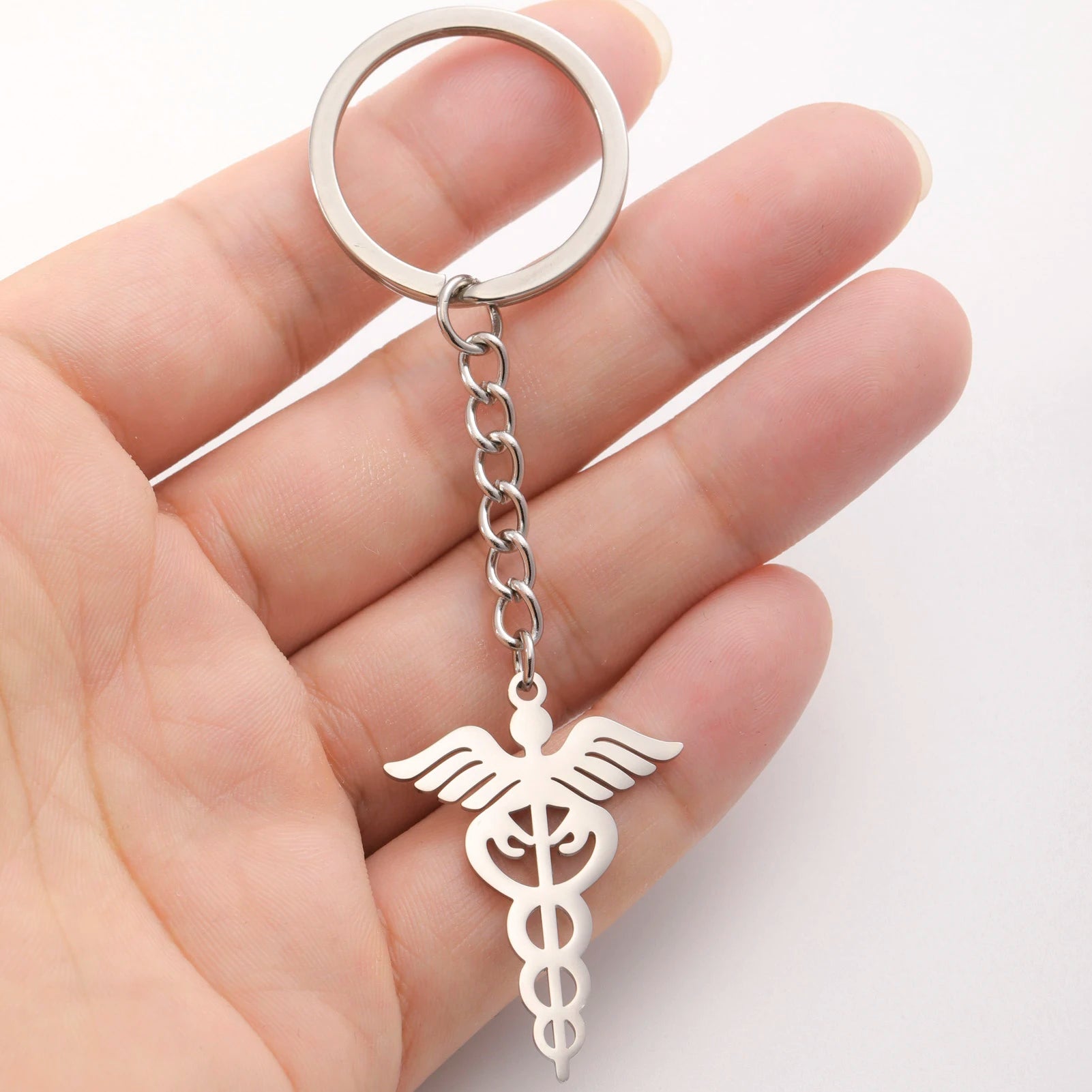 Dreamtimes Medical Scepter Stainless Steel Keychain Staff Of Asclepius Health Caduceus Jewelry Doctor Nurse Graduation Gift