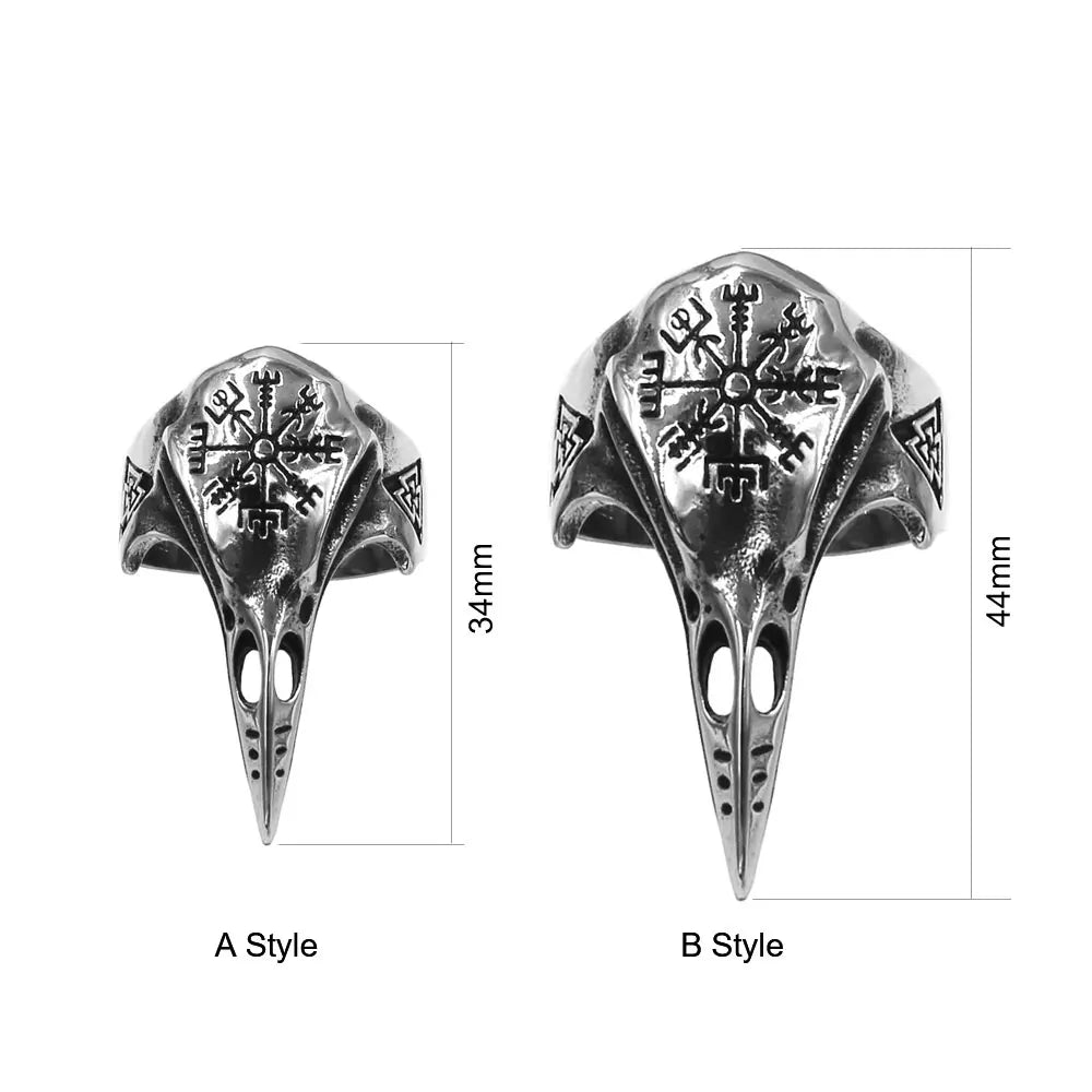 Norse Viking Rune Raven Skull Ring Stainless Steel Nordic Odin Crow Compass Biker Men Ring Amulet Couple Charm Jewelry Gift