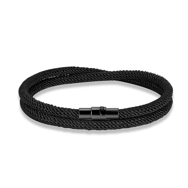 MKENDN Minimalist Double Layer Rope Bracelet Men Women Lucky Red Thread Bracelet Black 316L Magnet Clasp Couple Survival Jewelry