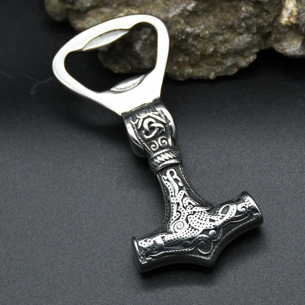 Vintage Viking Thors Hammer Flasche Opener Punk Edelstahl Nordic Rune Korkenzieher Cooles Geschenk Zubehör Dropshipping