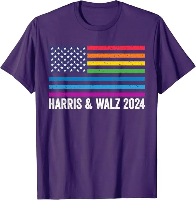 Harris Waltz 2024 Election Kamala Harris Tim Waltz 2024 T-Shirt Lgbt Rainbow Us Flag Graphic Outfit LGBTQ Novelty Campaign Tees