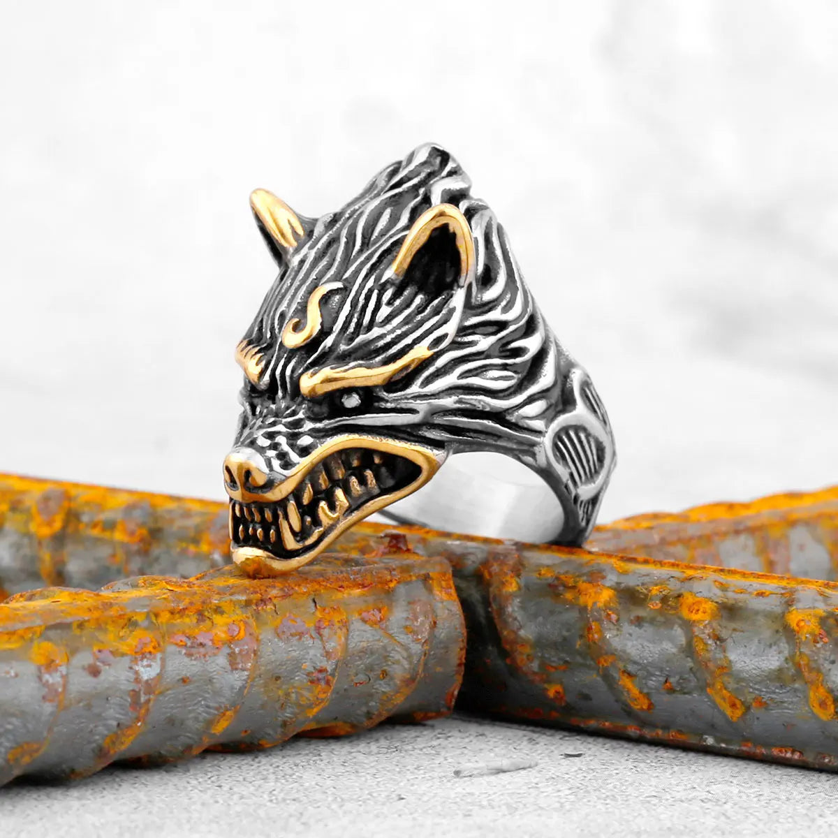 Vintage Animal Wolf Head Amulet Viking Ring Men Stainless Steel Teen Nordic Fashion Multi Style Ring Charm Jewelry Gift Unisex