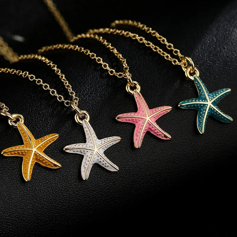 Bohemia Enamel Starfish Pendant Necklaces for Women Copper Gold Plated Clavicle Necklace Fashion Summer Beach Holiday Jewelry