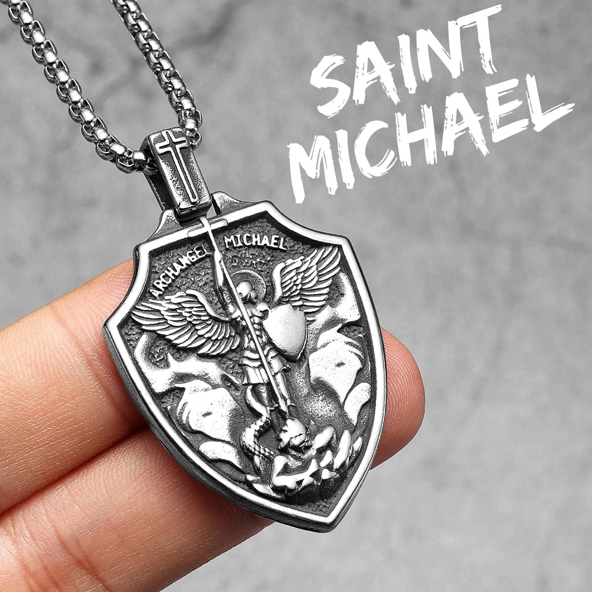 Pendentifs Archange Saint Michel Collier en Acier Inoxydable 316L Hommes Puissante Amulette Chaîne Rock Punk Vintage Bijoux Cadeau Accessoires