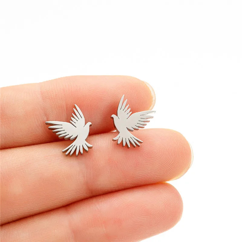 Cute Animal Stainless Steel Earrings Women Fashion 2024 Jewelry Horse Shark Dinosaur Swallow Earings Small Cat Ear Studs Bijoux