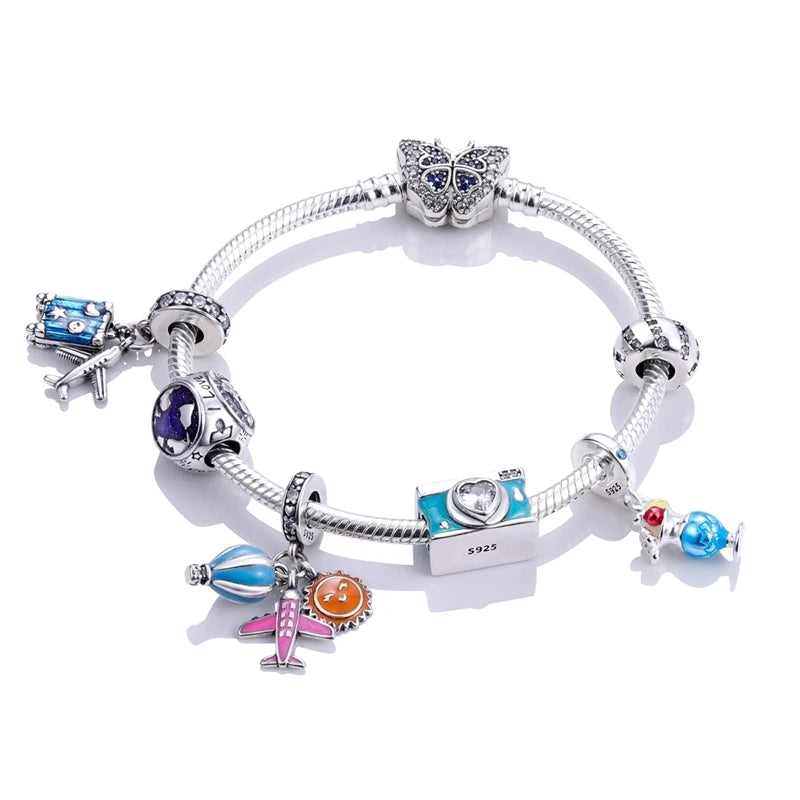 Pulsera original apta para pulseras con forma de corazón, mariposa, árbol de la vida familiar, abalorios de plata 925 DIY, pulseras de moda para mujer, joyería