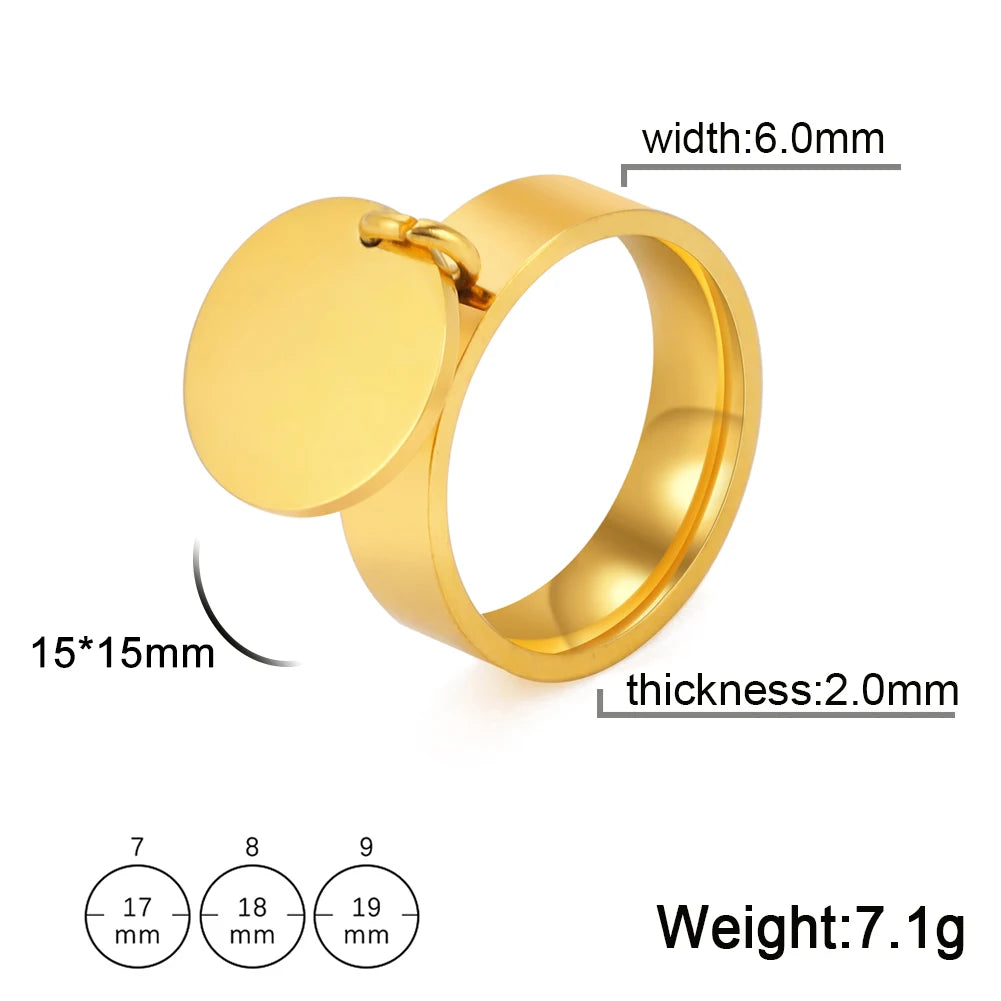 Dreamtimes Fashion Women's Ring Stainless Steel Round Heart Pendant Korean Couple Ring Jewelry Engagement Gift