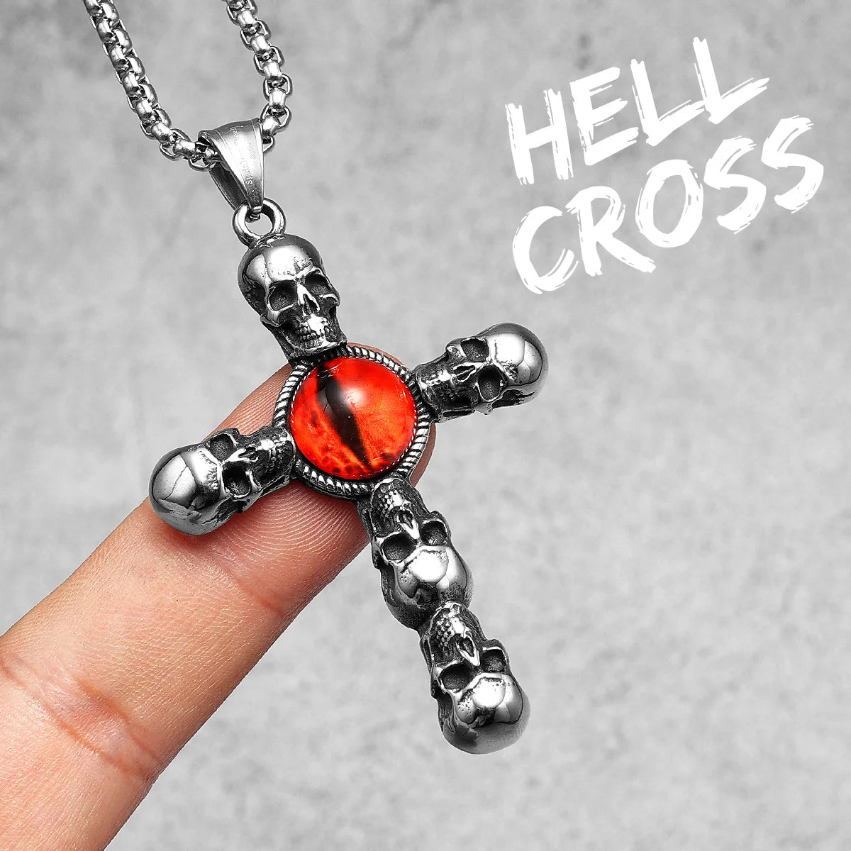 Collier rétro en acier inoxydable 316L pour homme avec pendentif en forme d'œil du diable et croix, style religieux, rock, punk, rap, vente en gros