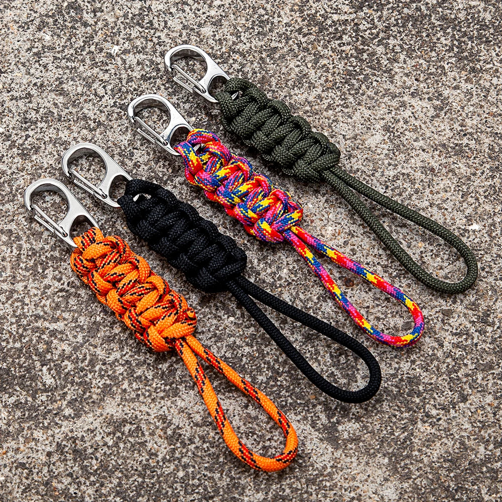 MKENDN Military Braided Paracord Carabiner Keychain Outdoor Emergency Survival Backpack Self-Defense Key Ring Lanyard