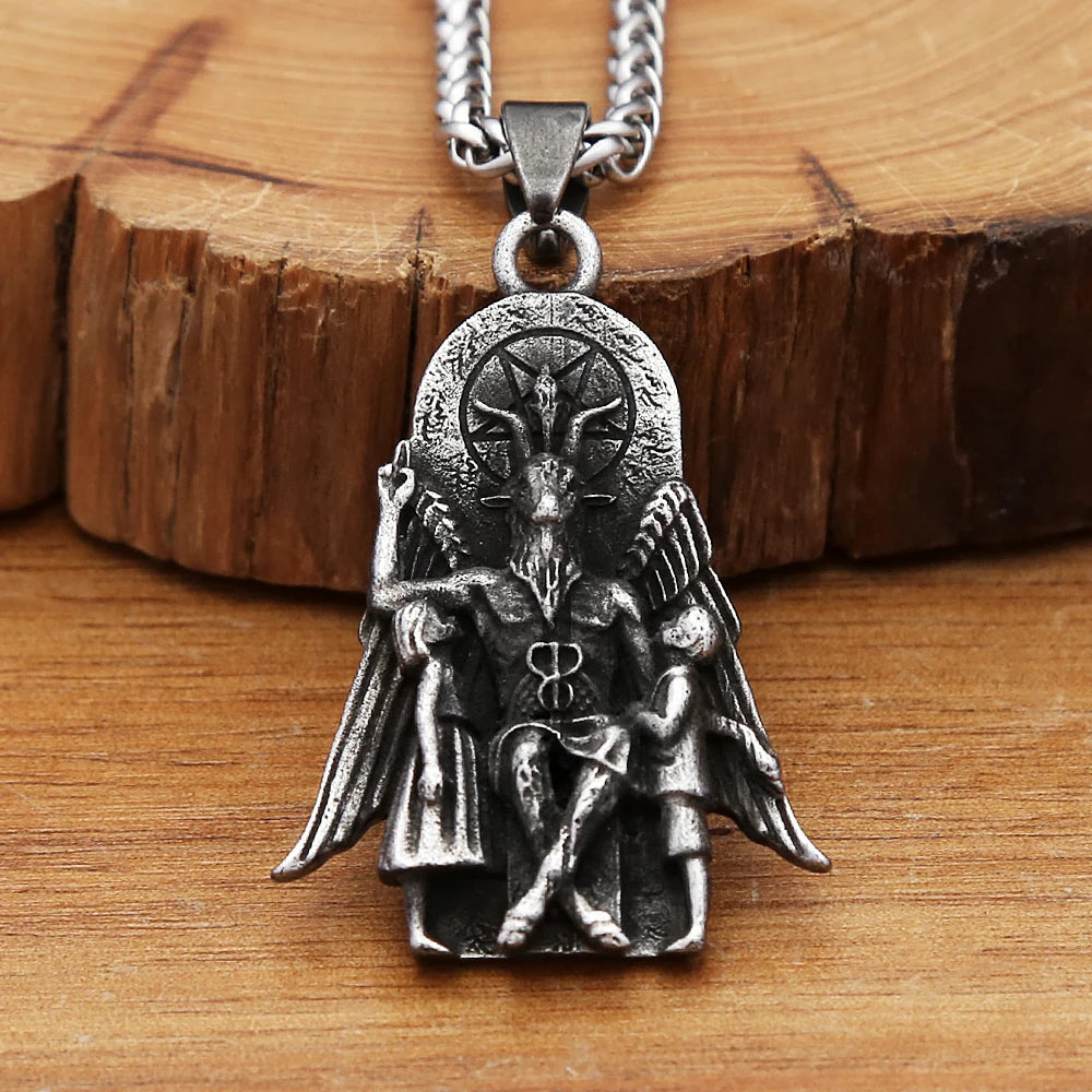 Gothic Vintage Stainless Steel Lucifer Satanic Signet Pendant Necklaces For Men Fashion Punk Anubis Necklace Party Jewelry Gifts