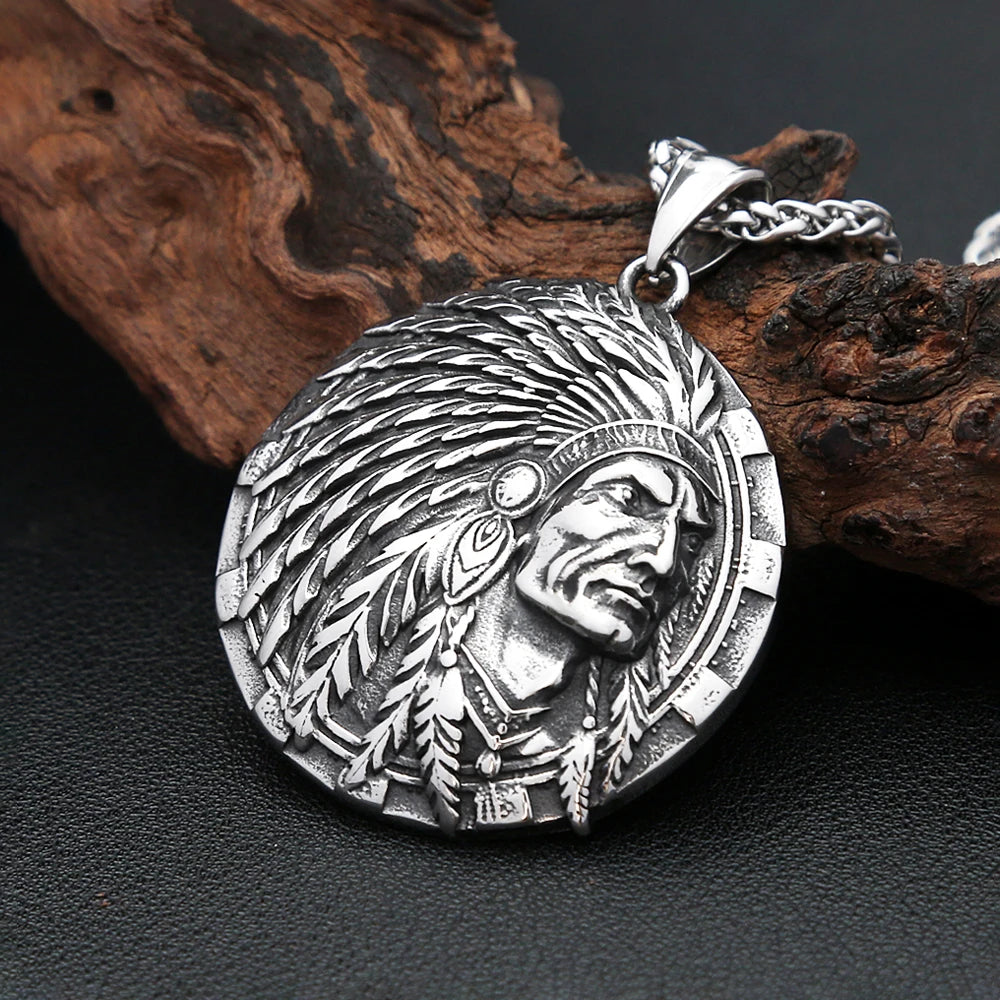 New Vintage Classic Indian Chief Head Pendant For Men Women Stainless Steel Punk Biker Ethnic Style Jewelry Gifts Dropshipping