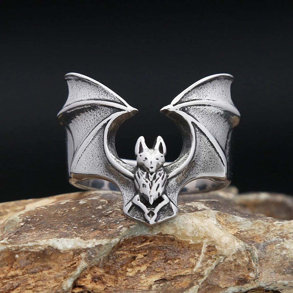 Vintage 316L Stainless Steel Bat Detailed Ring Punk Biker Animal Rings for Men Women Fashion Amulet Party Jewelry Dropshipping