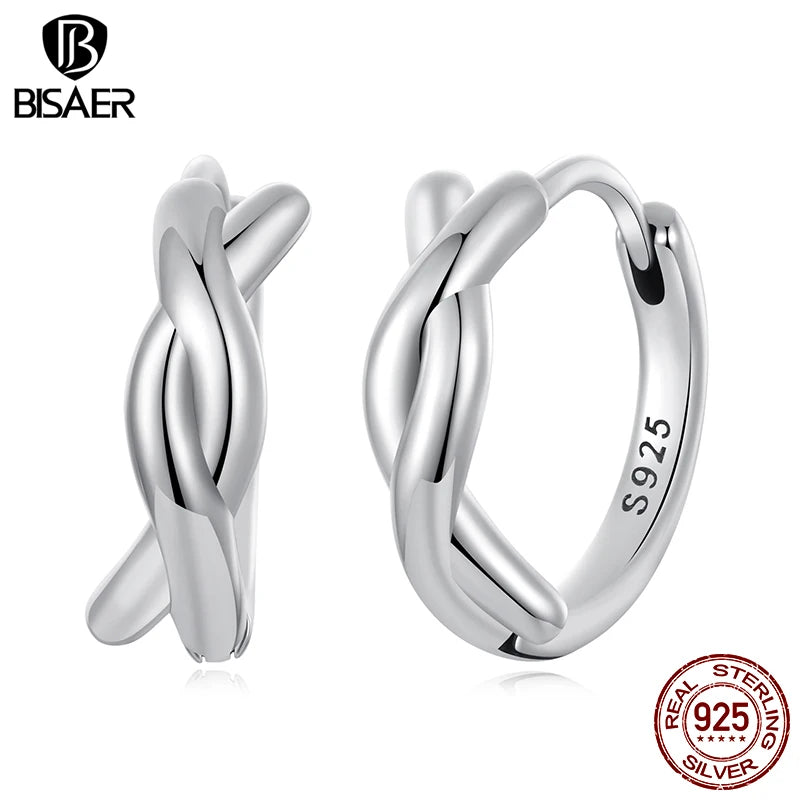 BISAER 925 Sterling Silver Twisted Hoop Earrings Round Classic Hypoallergenic Ear ClipFor Women Party Original Fine Jewelry Gift