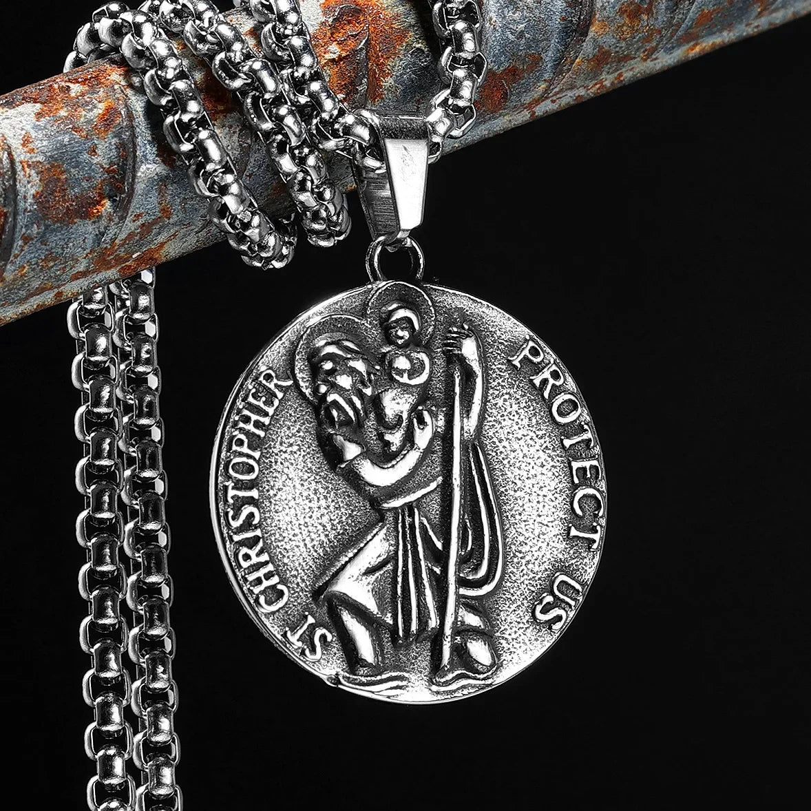 St Christopher Anhänger 316L Edelstahl Amulett Halskette Männer Kette Rock Party Vintage für Biker Männlichen Schmuck Geschenk Großhandel