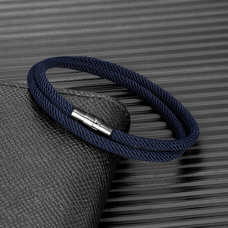 MKENDN Minimalist Double Layer Rope Bracelet Men Women Lucky Red Thread Bracelet Black 316L Magnet Clasp Couple Survival Jewelry