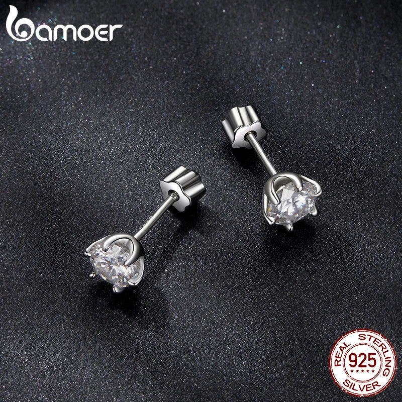 Boucles d'oreilles BAMOER en or blanc plaqué moissanite pour femmes, clous d'oreilles en argent sterling 925 avec moissanite scintillante, cadeau de Noël