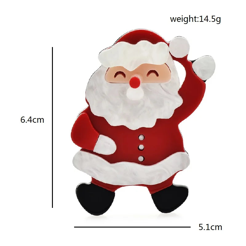 Wuli&baby Acrylic Christmas Father Brooches Taking Gifts  Happy Santa Claus New Year Figure Office Party Brooch Pins Gifts