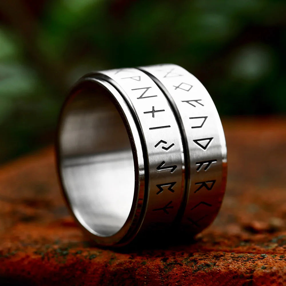 New Simple Double Viking Runes Ring For Men Women 316L Stainless Steel Rotatable Fashion Couple Amulet Jewelry Gifts Wholesale