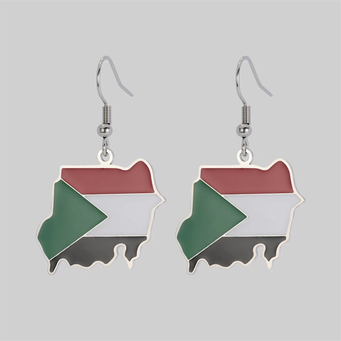 EUEAVAN Classic Sudan Map Flag Pendant Earrings Stainless Steel Silver Gold Color North Sultan Maps Earring Patriotic Jewelry