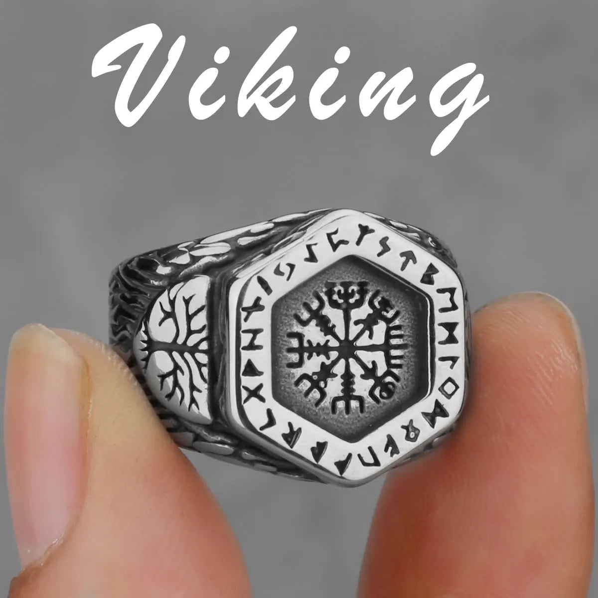 Nordic Viking Stainless Steel Compass Norwegian Rune Ring Viking All Kinds of Men and Women Rune Wolf Ring Jewelry Wholesale