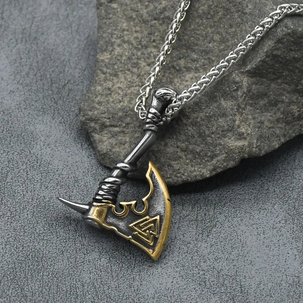 Norse Runes Valknut Viking Axe Pendant Necklaces Men Stainless Steel Hatchet Thor Hammer Mjolnir Slavic Amulet Jewelry