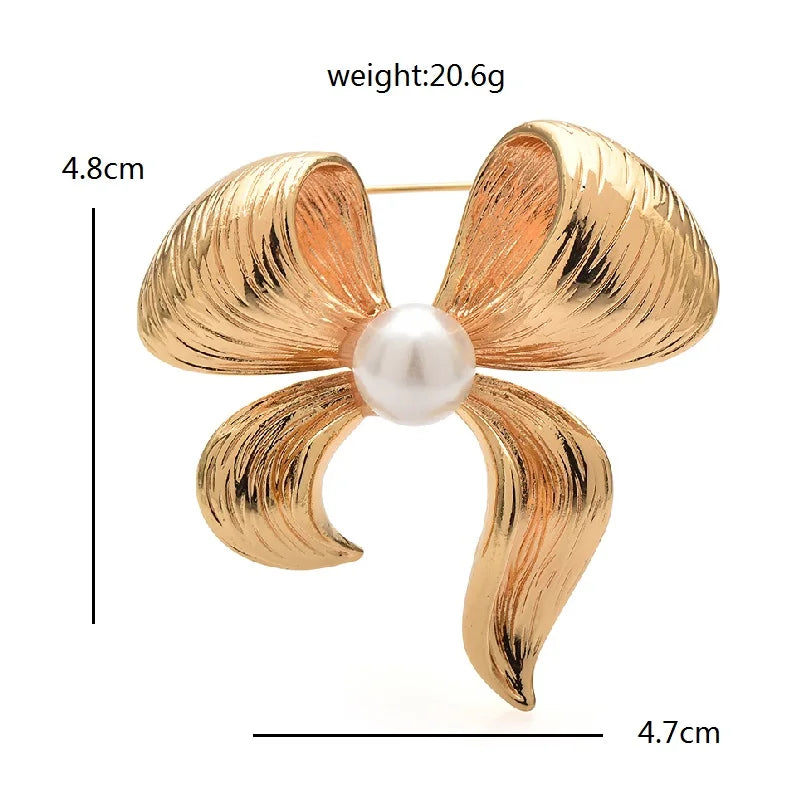 Wuli&baby Pearl Bowknot Brooches For Women Unisex 2-color All-match Beautiful Flower Party Office Brooch Pins Gifts