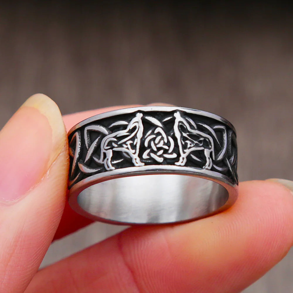 Vintage Viking Nordirland Celtics Knot Wolf Ring für Männer Frauen Edelstahl Nordische Ringe Modeschmuck Geschenk Größe 7-12