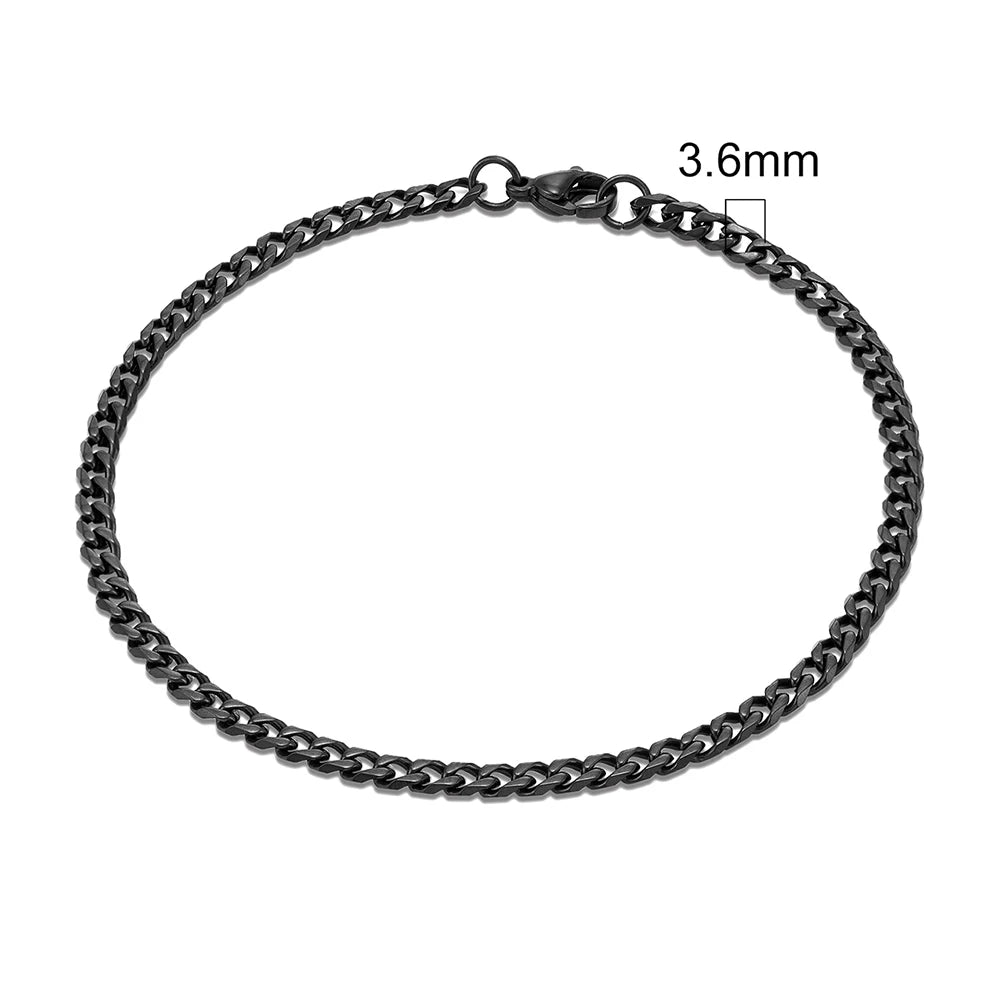 MKENDN Punk Men 3-11mm Stainless Steel Black Dainty Curb Cuban Link Chain Bracelets for Women Unisex Solid Jewelry Gifts