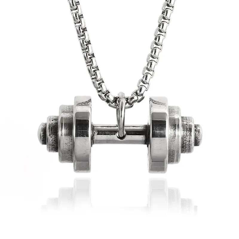 Fashion Barbell Dumbbell Pendant Men\\\'s Gym Weightlifting Necklace Women\\\'s Fitness Bodybuilding Sports Jewelry