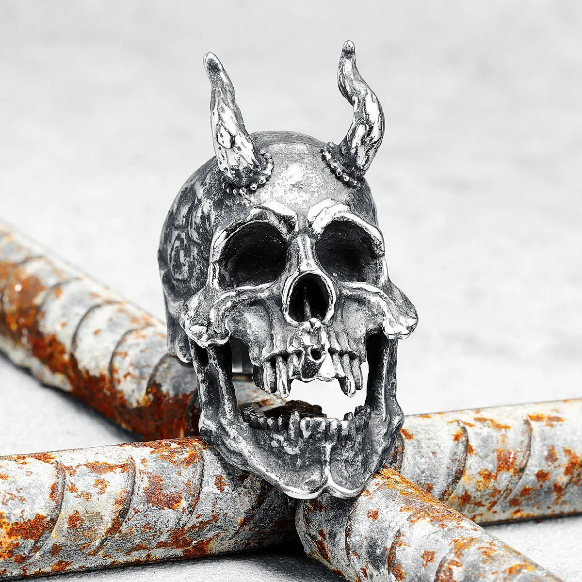 Satanischer Totenkopf-Ring für Männer, 316L Edelstahl, Punk, Hölle, Unhold, Rock, Dämon, Rap-Party für Biker, Fahrer, männlicher Freund, Schmuck, bestes Geschenk