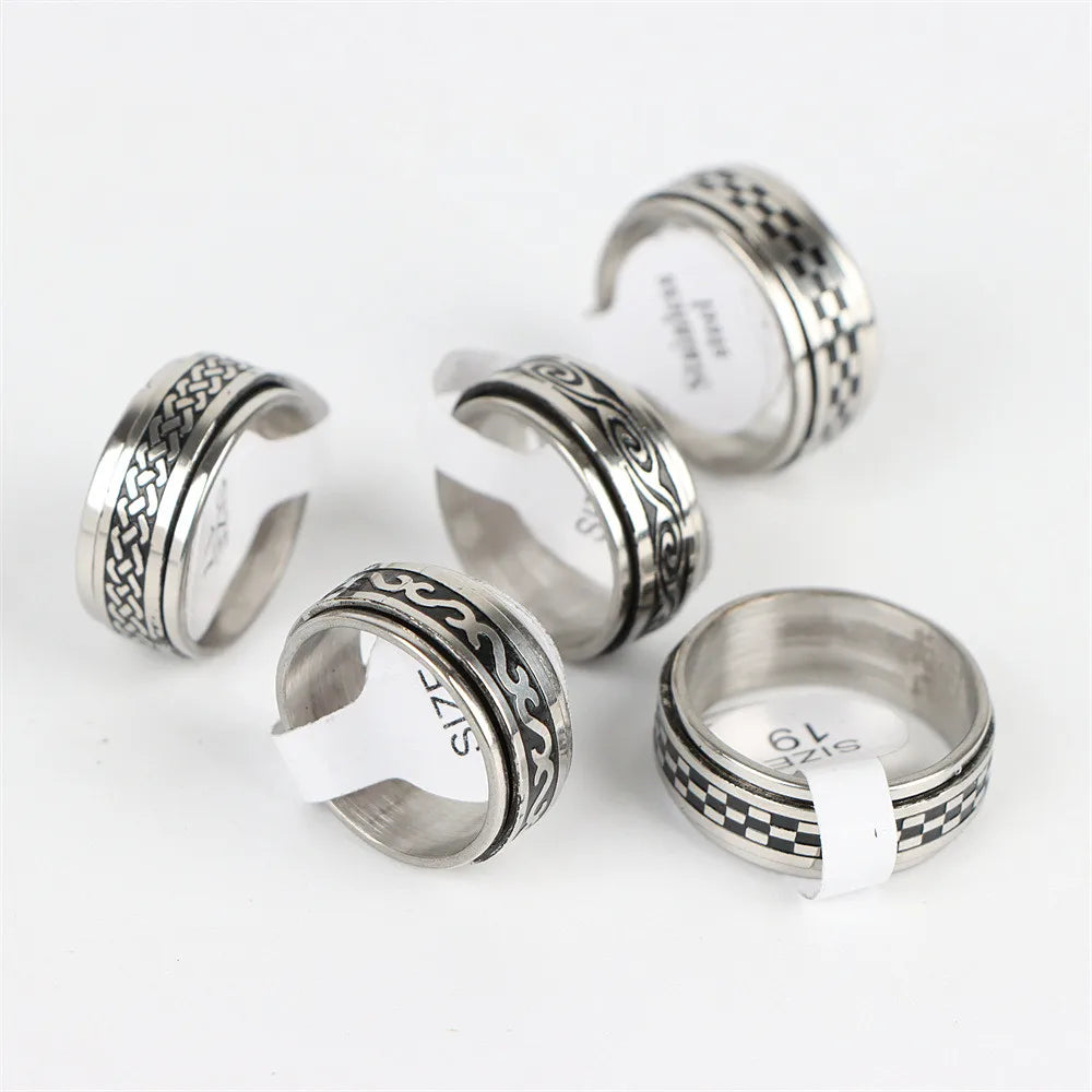 10Pcs/Lot Fashion Black Drip Oil Stainless Steel Rings For Men Women Rotate Freely Spinning Anti Stress Jewelry Gifts