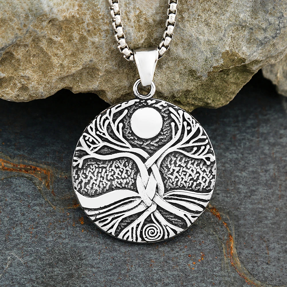 Nordic Vikings Tree of Life Pendant Necklace For Men Women Stainless Steel Odin Viking Amulet Necklaces Fashion Charm Jewelry