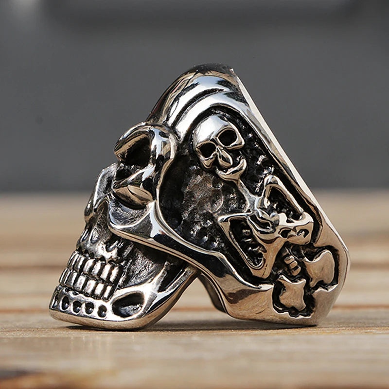 Size 7-14 Polishing Kapala Skull Ring Men Boys Stainless Steel Motor Biker Ring Domineering Male Gothic Skull Rings Wholesale