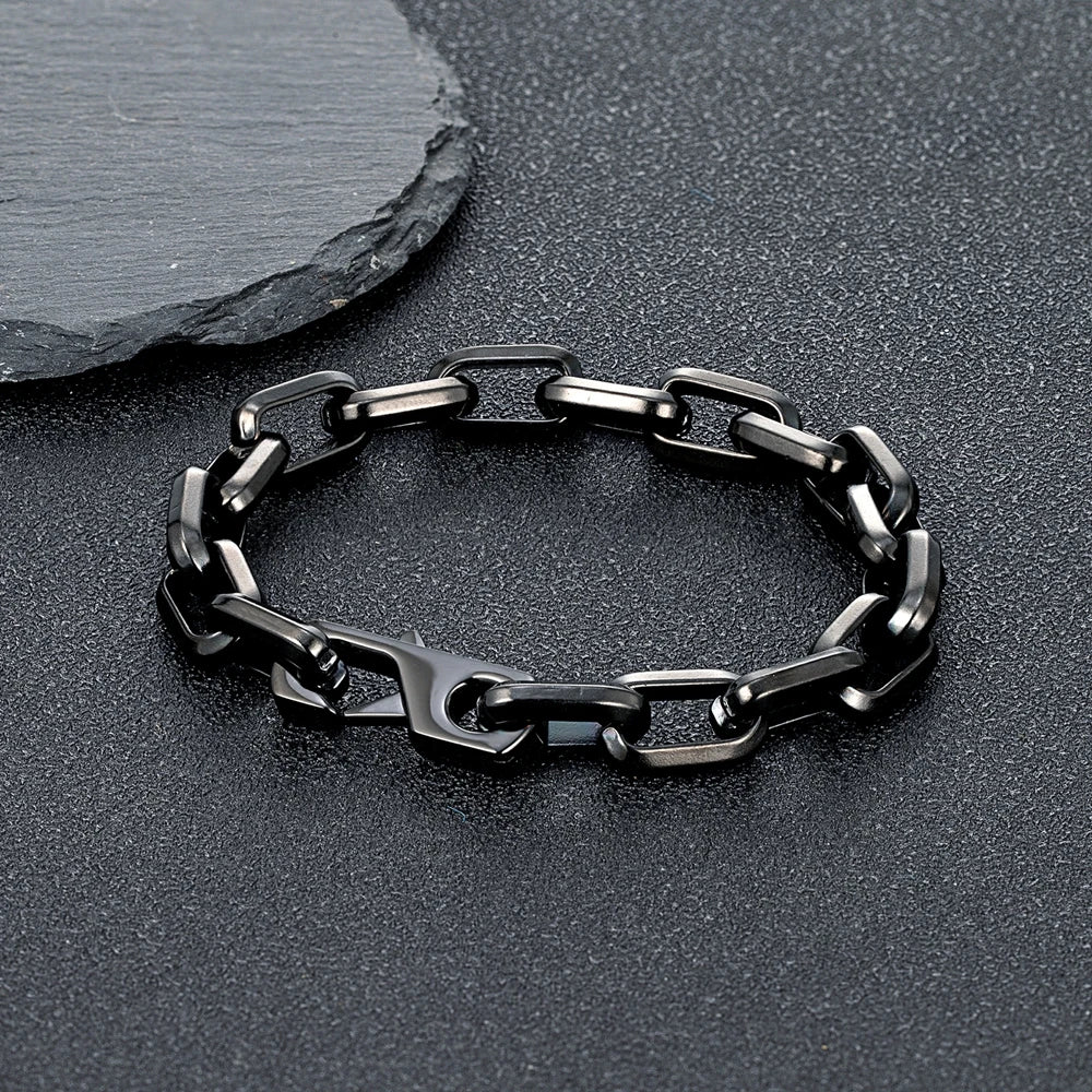 MKENDN  Locomotive Vintage Oxidized Black Chain Link Men Bracelet Punk Stainless Steel Motorcycle Bracelets Male Jewelry Gifts