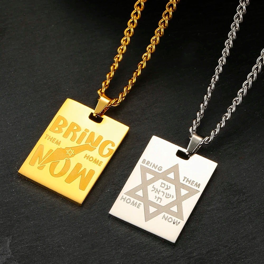 Dreamtimes Star of David Necklace Judaic Hebrew Bring Them Home NOW Double Sides Carved Pendant Stainless Steel Jewish Jewelry