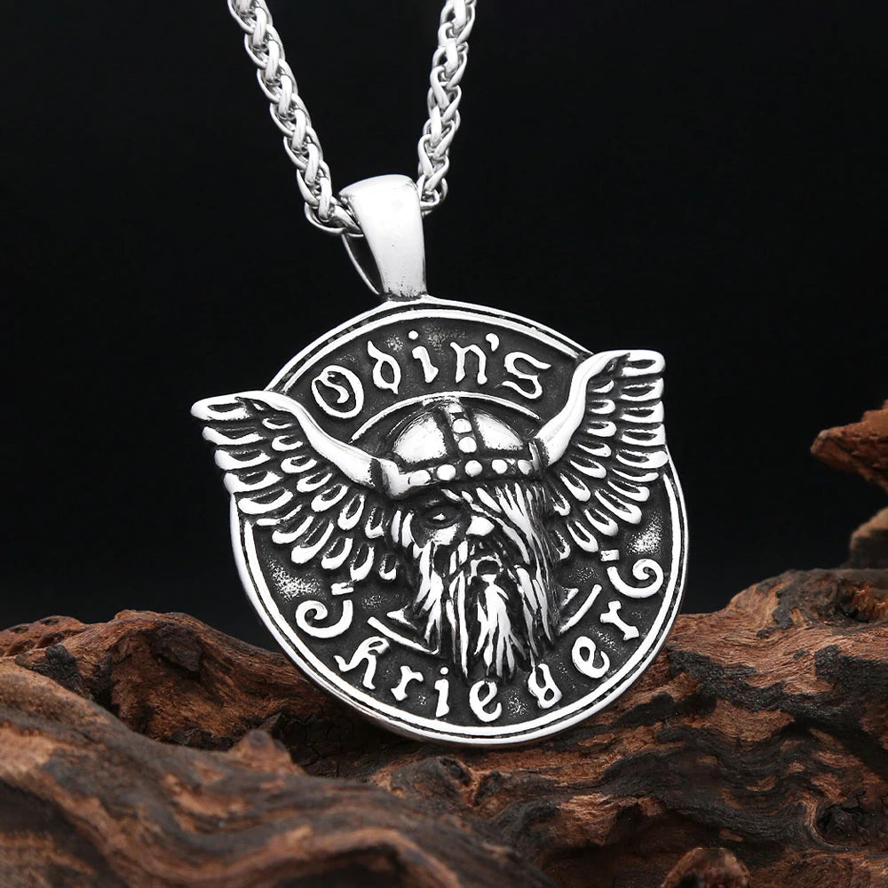 Nordic Vikings Odin Head Pendant Necklace For Men Boys Stainless Steel Vintage Rune Amulet Necklaces Mythology Jewelry Wholesale