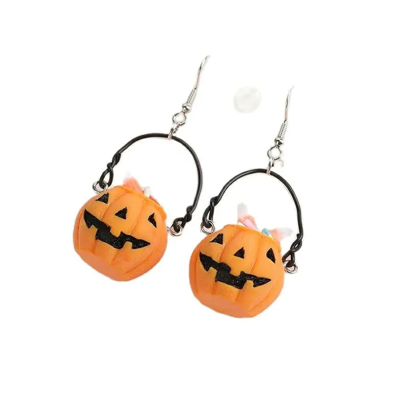 1 par de pendientes colgantes de Halloween para mujer, aretes tipo canasta de calabaza de resina 3D, joyería para niñas, regalos de festival