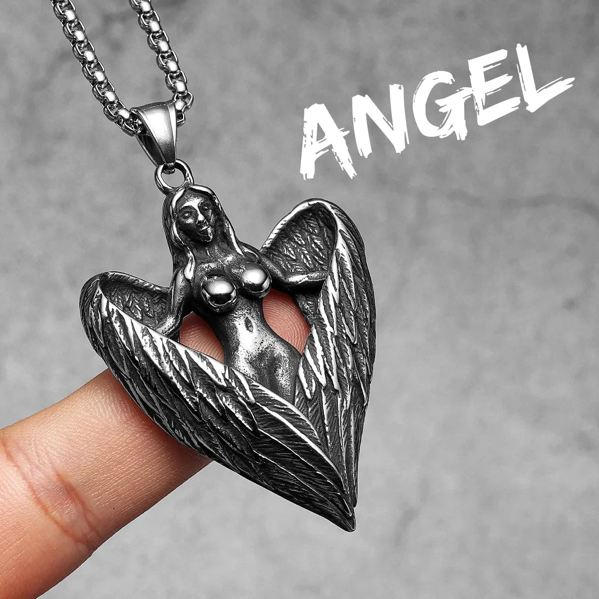 Heart Wings Necklace Angel Pray Pendant Stainless Steel Men Chain Hip Hop Rock Aestheticism Jewelry Punk Xmas Gift for Friend