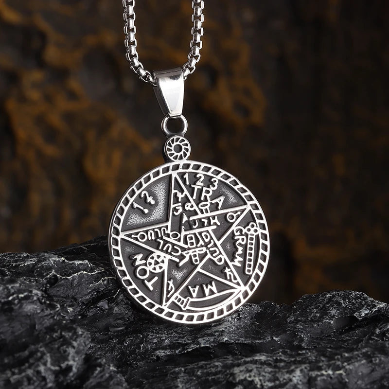 Retro Gothic Snake Coiled Pentagram Pendant Necklace for Mens Cycling Jewelry Punk Rock Exorcism Amulet