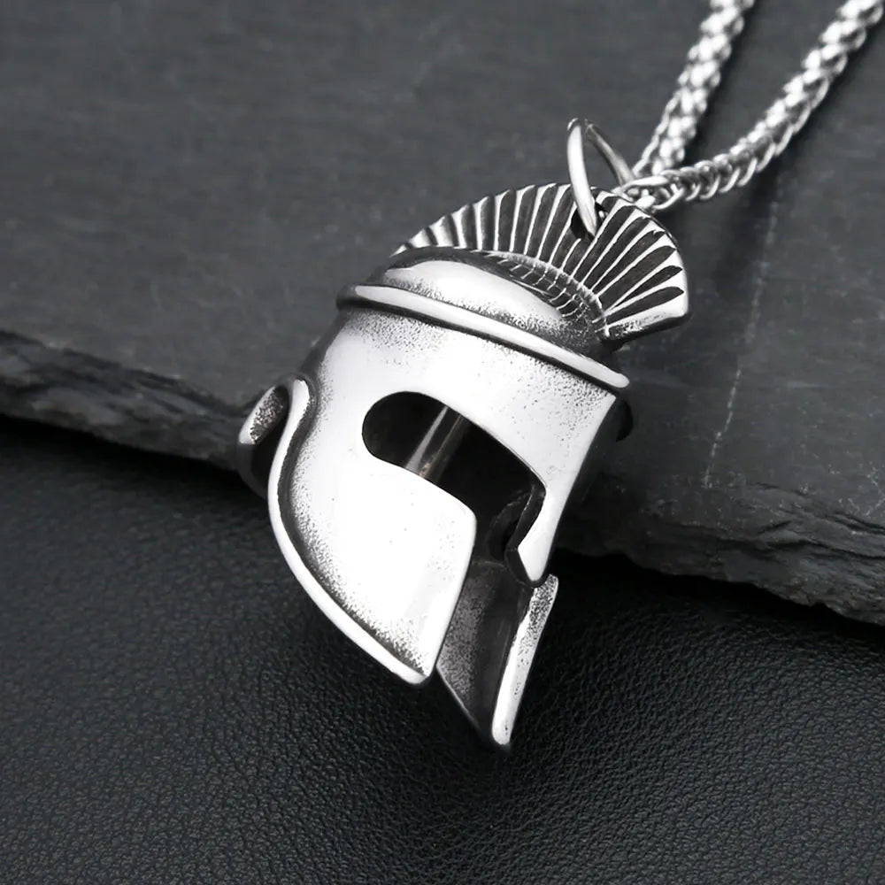 New Vintage Spartan Helmet Pendant Necklace Stainless Steel Punk Rock Warrior Helmet Bell Necklaces For Men Fashion Jewelry Gift