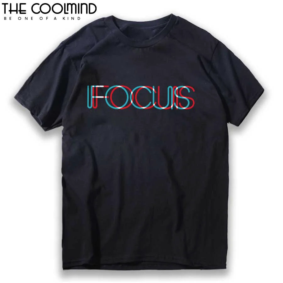 COOLMIND QI0231A 100% Cotton Short Sleeve Focus Print Funny Men Tshirt Casual o-neck Loose Summer T Shirt For Men Tees Pthd