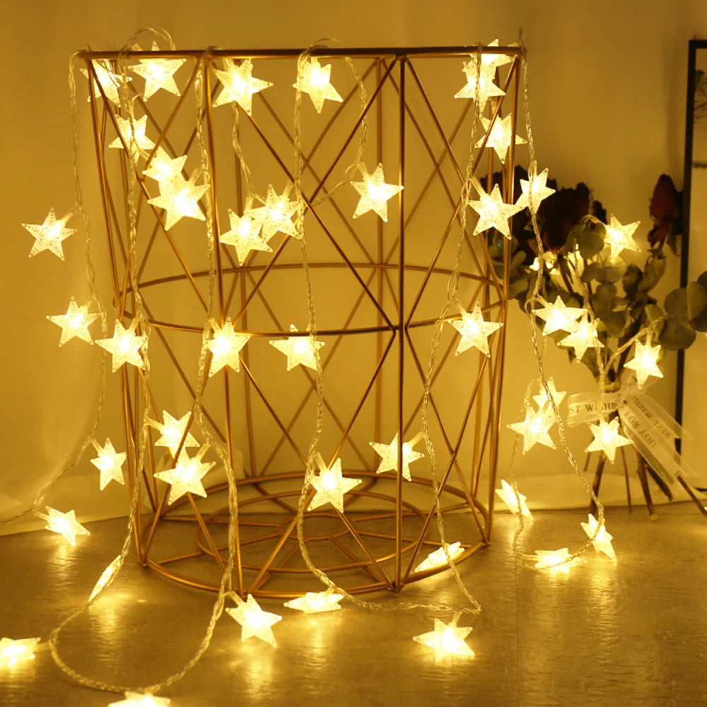 Guirnalda de luces LED para exteriores, cadena de luces con forma de estrella, luces de hadas, luces para fiestas, hogar, boda, jardín, decoración navideña