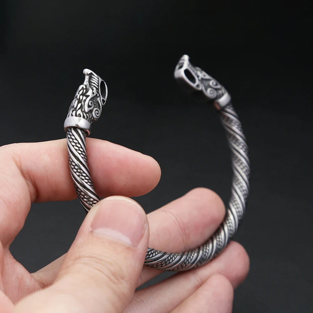 Nordic Viking Stainless Steel Dragon Head Bracelets Punk Vintage Fashion Opening Cuff Animal Bangles Amulet Jewelry Wholesale