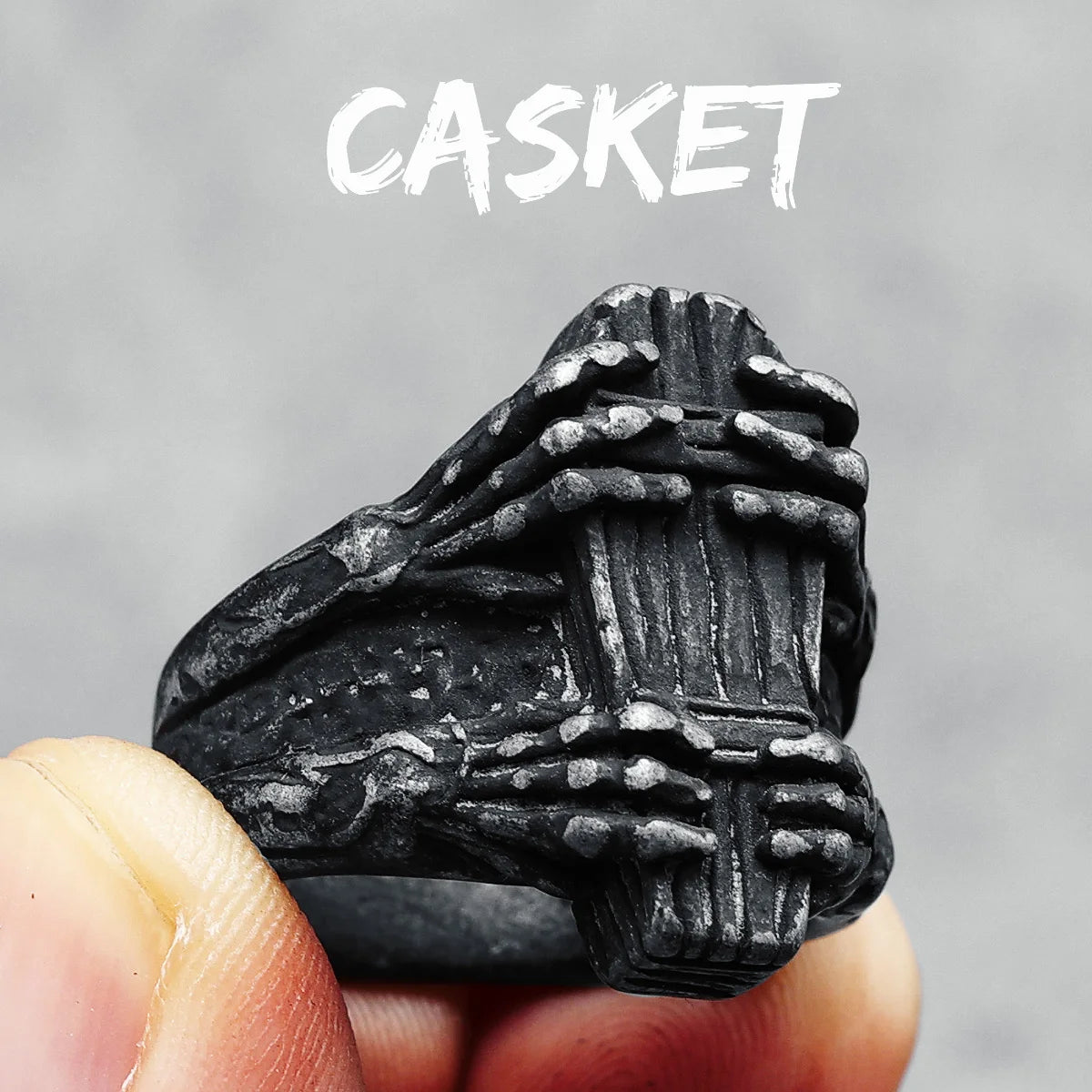 Casket Rings Vintage Coffin Ghost 316L Stainless Steel Mens Ring Gothic Punk for Male Boyfriend Jewelry Best Gift Dropshipping